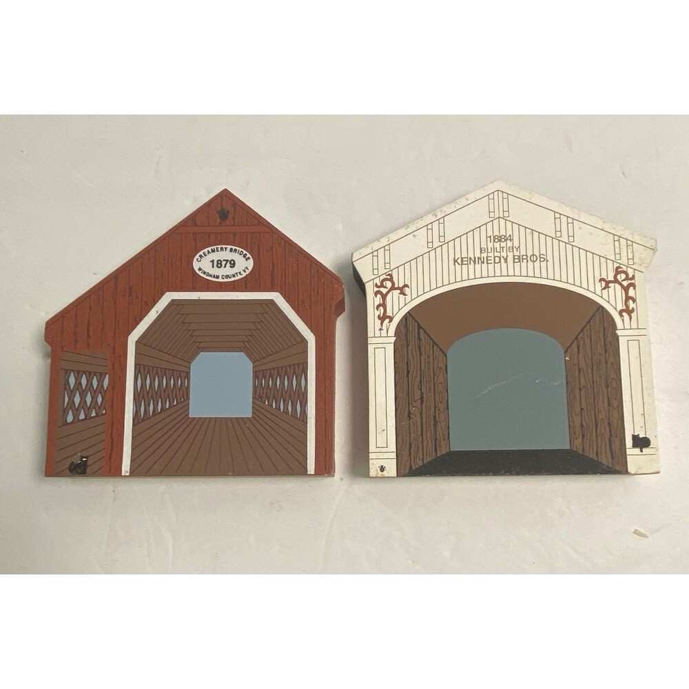 2 Cat's Meow Collectibles Covered Bridge Series 1995 Kennedy and Creamery Bridge